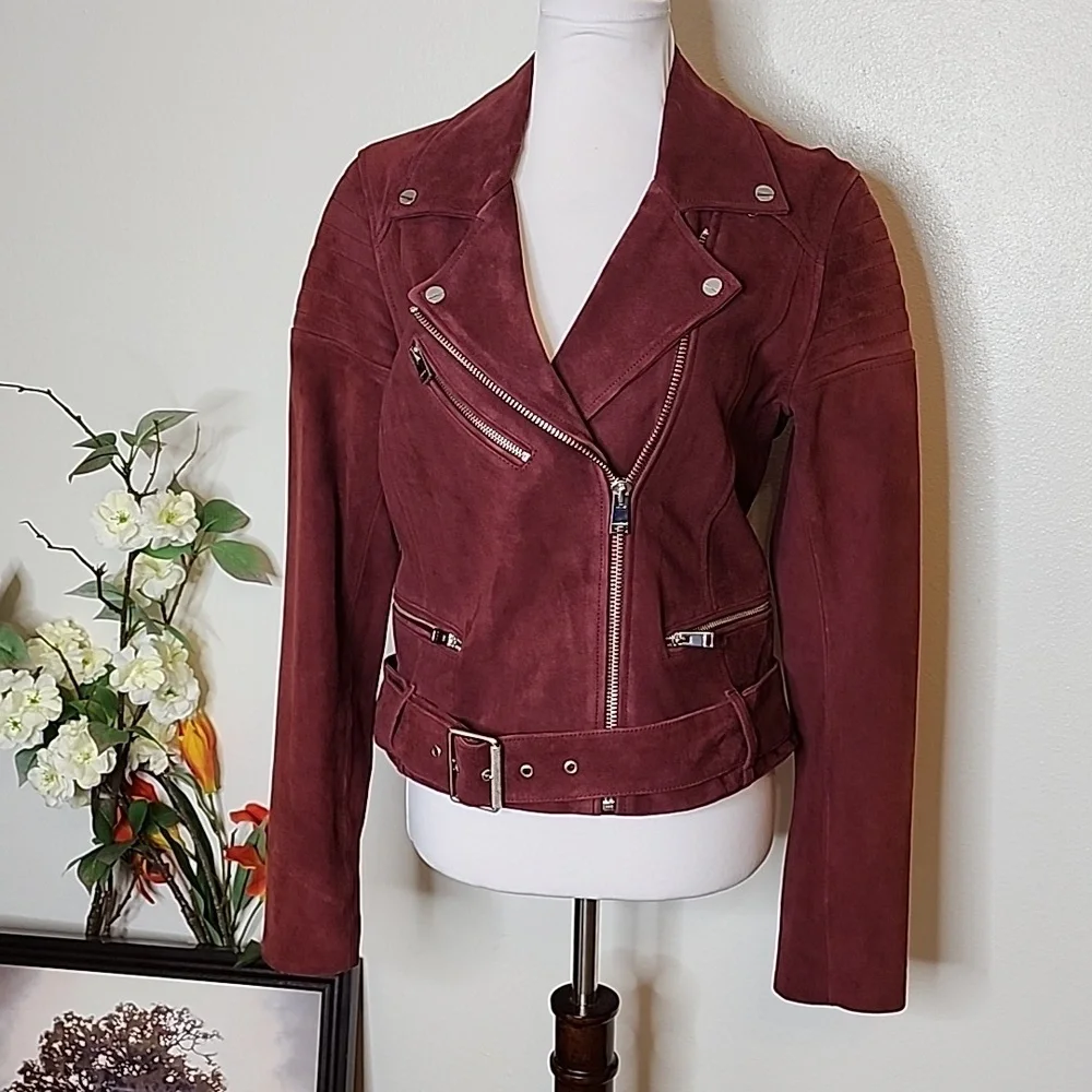 NEW LaMarque Laetica Burgundy Leather Suede Moto Biker Jacket Luxury Celeb Style - Picture 10 of 14